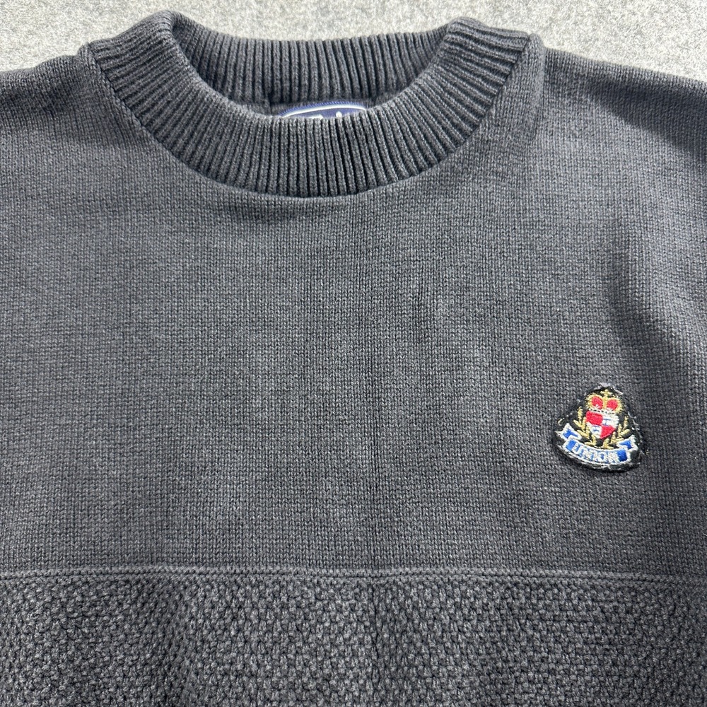 Vtg McBriar‎ Sweater Mens Large Gray Made in USA Mixed Texture Knit Crest Patch